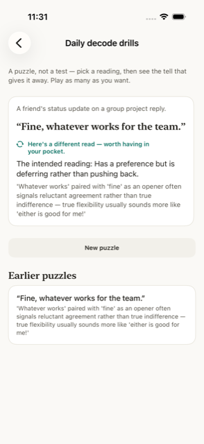 A decode drill reveal — your reading matched, or here's a different read